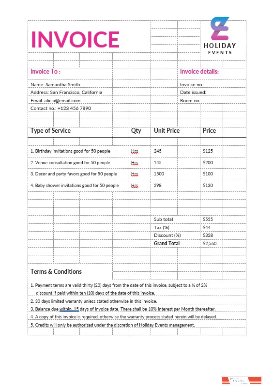 Event Planner Invoice Template PSD template
